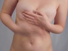 Embarrassed naked woman tries to cover herself but her nipple slips out ENF gif