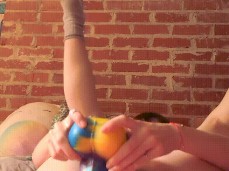 Frisky Freckled Fox big dildo solo masturbation gif