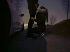 Fur hooded parka public blowjob gif