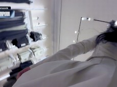 UPSKIRT NO PANTIES WITH BUTTPLUG IN PUBLIC STORE gif