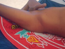 Smooth, slender, straight dude's uncut cock throbs at nude beach 0215-1 10 gif