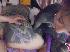 Tattoo SUB dominated by 2 girls gif