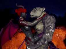 Furry romantic fuck with Succubus in thunderstorm gif