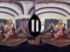 Hermione in uniform and high heels plays on desk with her tight pussy gif