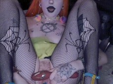 Sexy clown Danny Ivy in high heels masturbates with dildo and vibrator gif