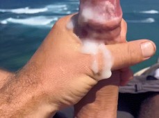 Hung, uncut dude cums a lot with a beautiful view of the ocean 0349-1 10 gif