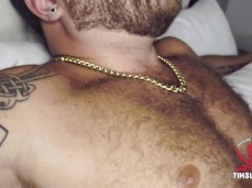 Devan Meji sucks blonde, bearded, hairy, beefy muscle hunk Riley Mitchell gif