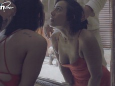 licking spit from mirror gif