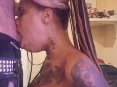 tatted ebony throating cock gif