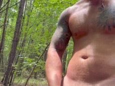 Bearded, slender, inked, self-styled alpha-male cums hard in the woods gif