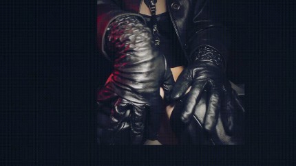 black leather spanking: faceless, leather boots, leather gloves fetish