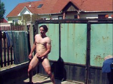 Risky: Lean, fit, smooth, tan-lined, hung Hungarian jerks off on balcony gif