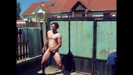 Risky: Lean, fit, smooth, tan-lined, hung Hungarian jerks off on balcony