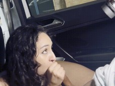 Baddie squirting milk on BBC gif