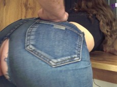 BellaMurr on the table in jeans gif