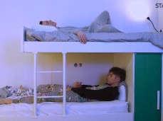 Two friends are jerking off on a bunk bed gif