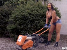 Power tools make her sweaty and horny gif