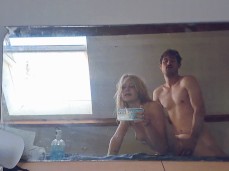 blonde fucked against mirror gif