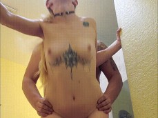 Barbi Blu standing doggy with with huge trimmed thigh gap gif