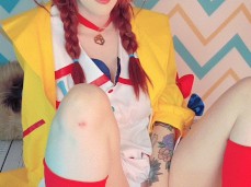 Cosplay nurse Enafox in shoes rides dildo with tight pink pussy gif