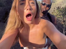Lily Phillips public standing doggystyle in the nature gif