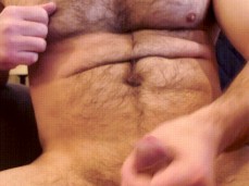 Hairy muscle bear strokes his hot uncut cock, shoots a thick load 0048-1 gif