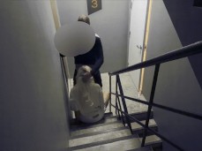 risky blowjob on corridor gif