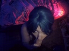 Nerdy gamer girl working hard on big dick to get cum in her mouth gif
