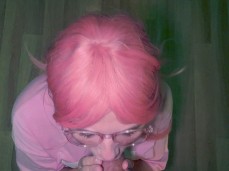 Anime girl stretches her tiny throat deepthroating here first big dick gif