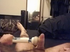 Buff, bearded, hairy-chested, tatted, hung daddy cums hard with new toy gif