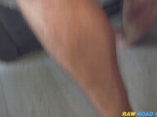 Beefy, bearded, hung Chav rubs your cock with his foot while getting sucked gif