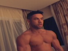 Hot, latin, smooth muscle jock Cristiano strokes his uncut cock gif