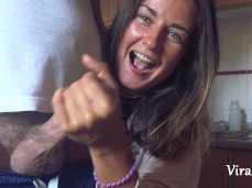 Nice Cumshot From Reacharound Handjob gif