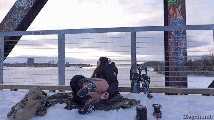 public dildo in snow bridge