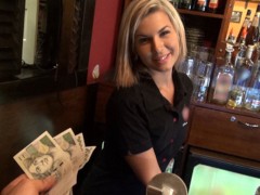 Gorgeous blonde bartender is talked into having sex at work
