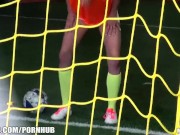 Preview 1 of Blonde soccer player with sexy legs and a fat ass gets slammed