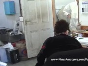 Preview 1 of Busty Kim sucks off two workers