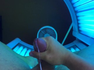 tanning booth, solo male, jerk off, salon