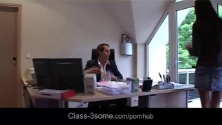 Maid and assistant threesome with the boss in the office