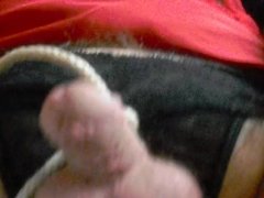 video selfie and yank on cock in lace