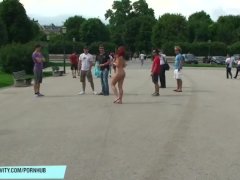 Sweet redhead babe kety naked on public streets