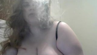 Huge DDD Tit Wife Smokes While Playing With Her Big Tits And Hard Nipples