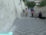 Sexy slim teen shows her naked body in in public