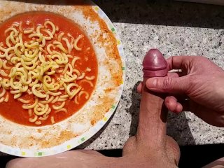 Rock Hard Cock Cums On Pasta !!!