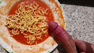 Rock Hard Cock Cums On Pasta