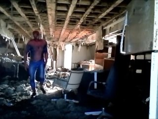Horny spider looking for his enemy in bombed out building