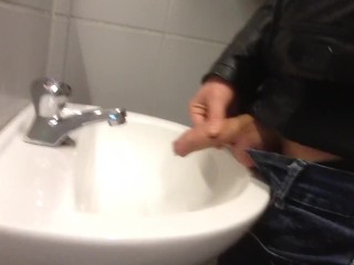 Dirty Boy Pissing in Public Sink