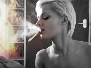 smoking, massive fake tits, kink, solo female