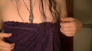Towel Strip Tease with Messy Hair Play