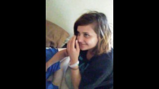 stepsister sucks stepbrother’s cock with stepdad in the kitchen for fun